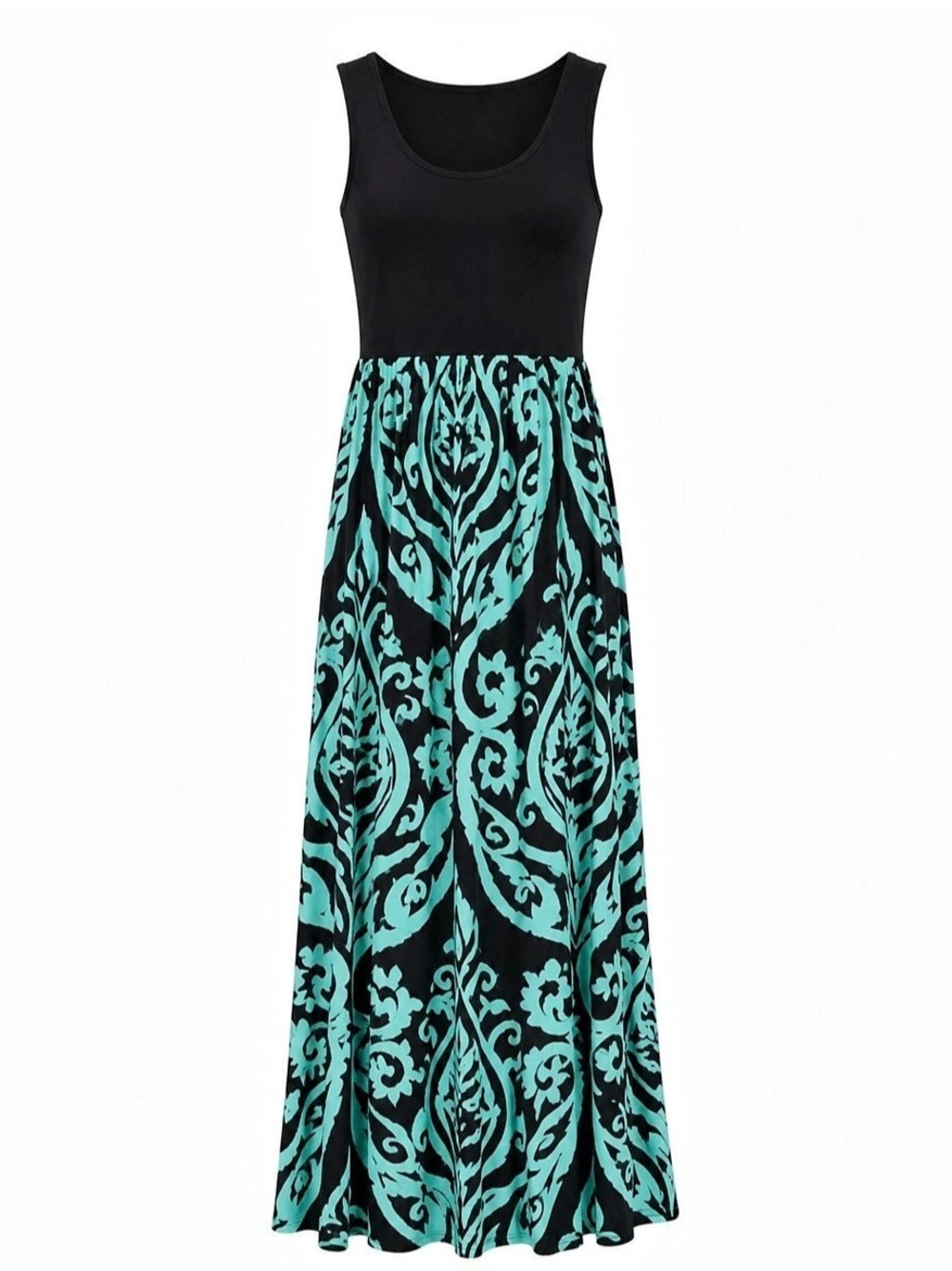 Zattcas Floral Maxi Dress in Black & Blue Size Large Like New
